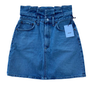 New Agolde Lettuce Waistband Pleated Revival Light Wash Mini Denim Jean Skirt 27